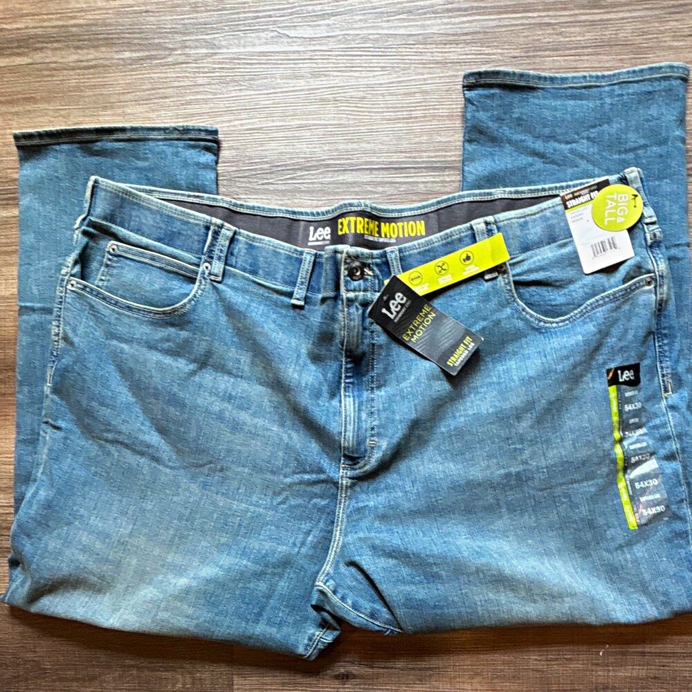 Lee Mens Blue Denim Jeans Straight Fit Tapered Leg Stretch Medium Wash 5-Pocket